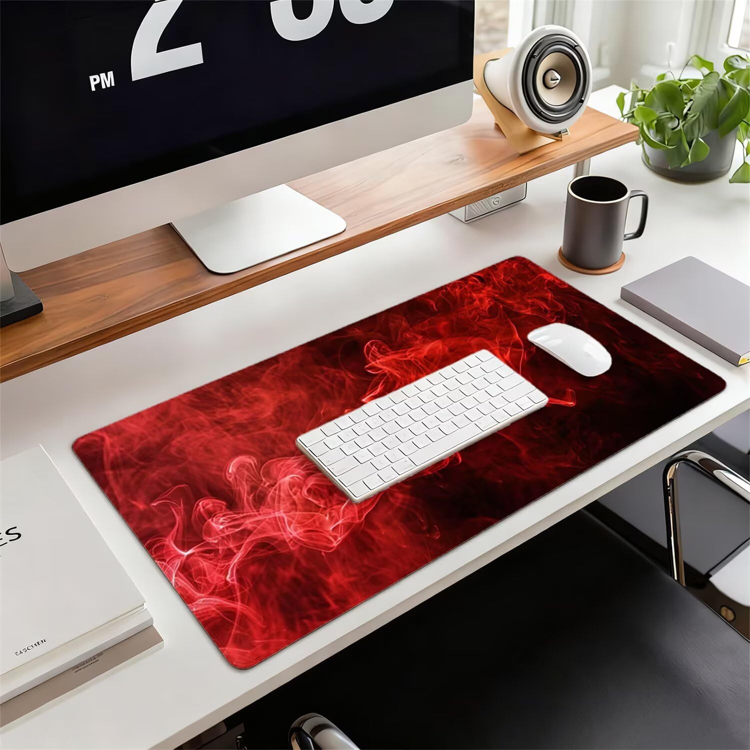 Alfombrilla Ratón Gaming XXL, Alfombrilla Escritorio 1400x600x3mm Rojo Protector Escritorio Mejora La Precisión y La Velocidad con Base de Goma Antideslizante y Bordes Cosidos, Gamer, Fumar xg-594