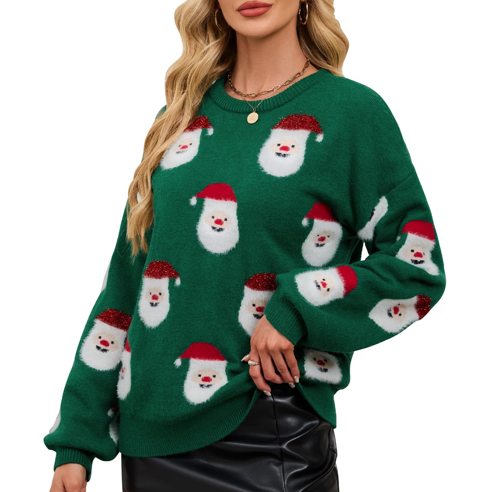 Quatrefox Weihnachten Pullover Damen Weihnachtspullover Winter Pulli Warm Strickpullover Rundhals Weihnachtsmann Langarm Winterpullover Casual Weihnachtsoberteile Elegant Strickwaren Oberteile