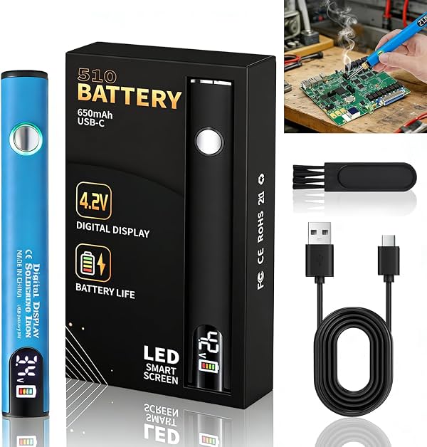 Kit de cautín inalámbrico, bolígrafo recargable con cartucho de batería, calentamiento de 3 temperaturas, bolígrafo quemador roscado, conector universal roscado 510, para tejer, artesanías en cuero, costura, tejido, tallado de cera y madera