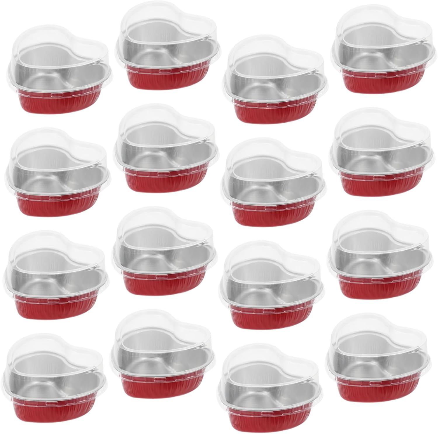 Unomor 50sets Heart Shaped Dessert Cups Ramekins Lids Aluminum Foil Box Lid Bbq Food Containers