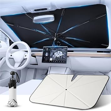 2026 Upgraded Car Umbrella Windshield Sun Shade for Truck&SUV&RV Ford/GMC/Jeep etc | Reliable UV Blocker&Heat Shield | Foldable Sun Blocker | Keep Cool&Protect Interior | Large61"x34"