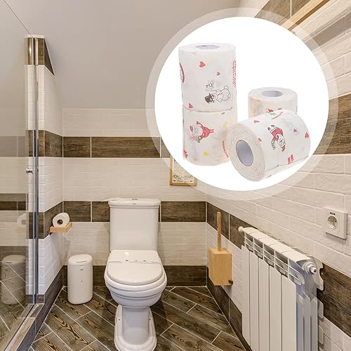 Miniatura 9 de Zerodeko 4 rollos de papel higiénico de Navidad, papel de pulpa de madera con patrón temático de Navidad, servilleta decorativa impresa, decoración