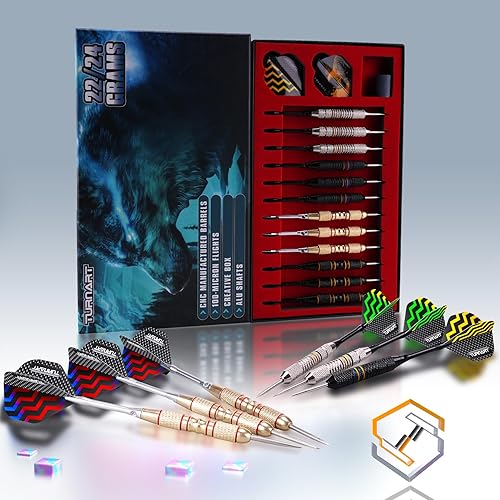 Vista 59 de Turnart Juego de dardos de punta de metal – Juego de dardos de punta de acero, dardos de metal profesionales, 12 piezas de 22/0.85 oz Pro Dardos