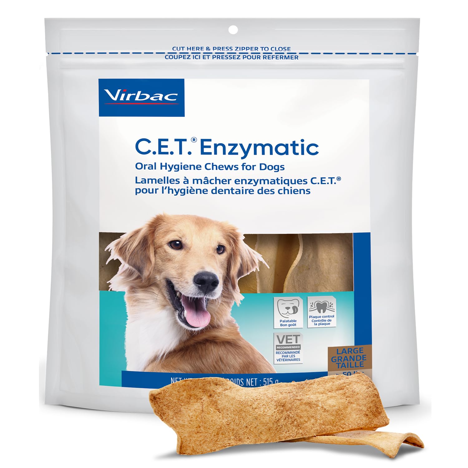 C.E.T. Enzymatic Oral Hygiene Chews for Dogs - Plaque & Tartar Control - Single Layer Beefhide with Exclusive Dual-Enzyme System & Tasty Chicken Flavor - Easy to Give Dog Dental Chew