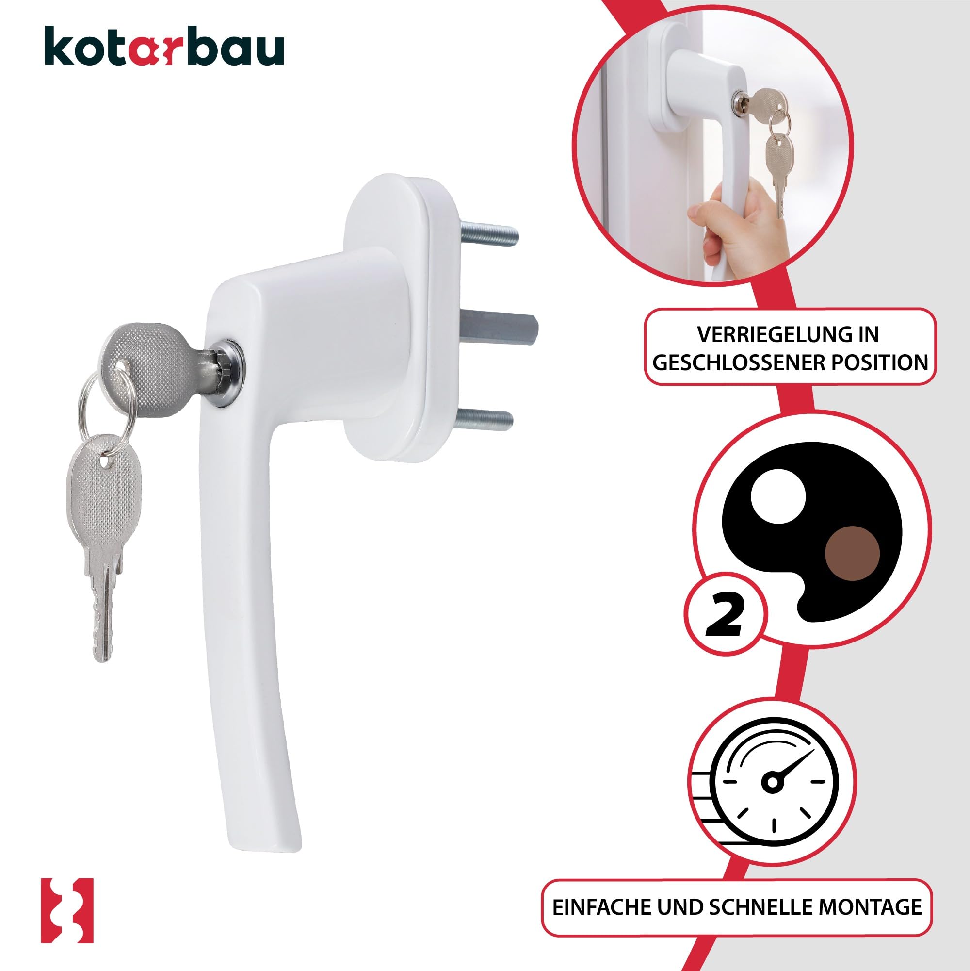KOTARBAU® Set di 12 maniglie per finestra con serratura, in alluminio verniciato a polvere, con serratura, 35 mm, per finestre