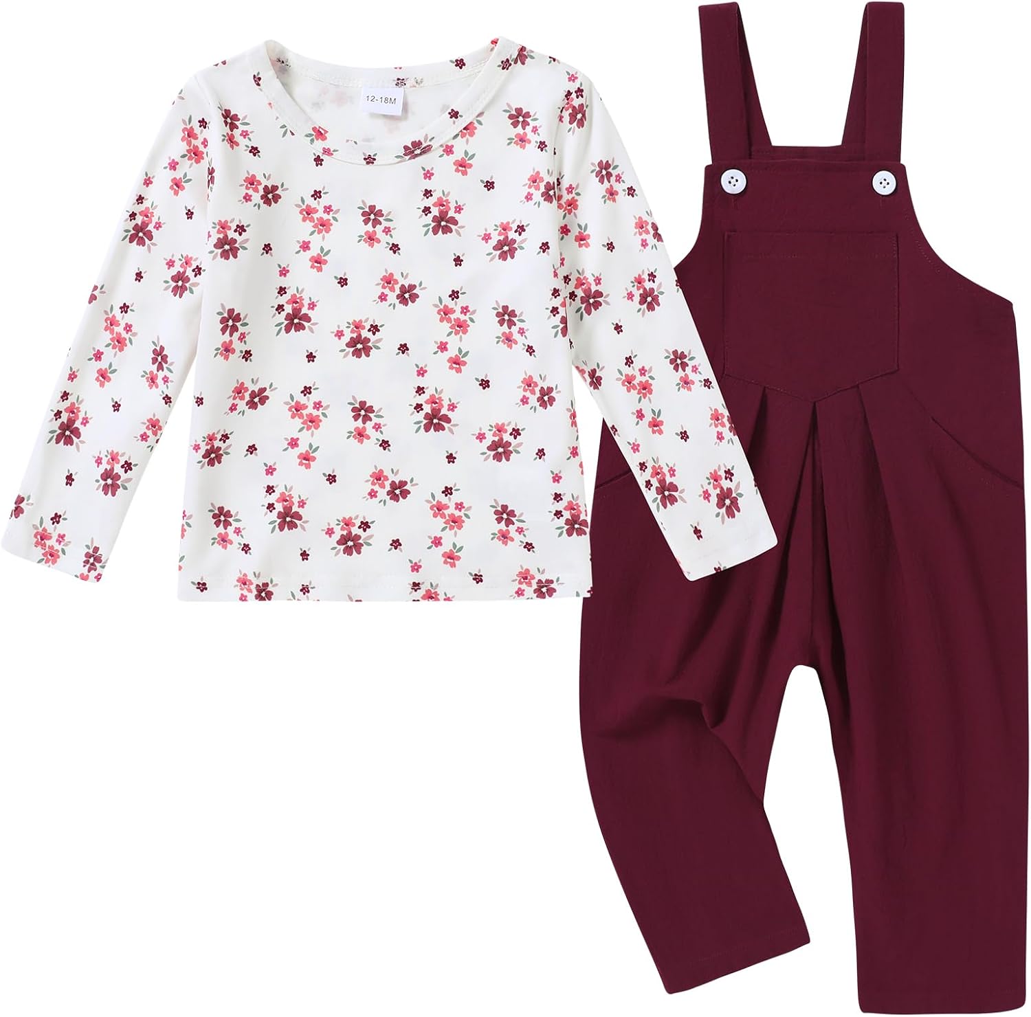 ZOEREA Toddler Girl Clothes 1-5T Baby Girl Outfits Fall Winter Stripe Floral Long Sleeve Top+Bib Overall Pants 2Pcs Clothing