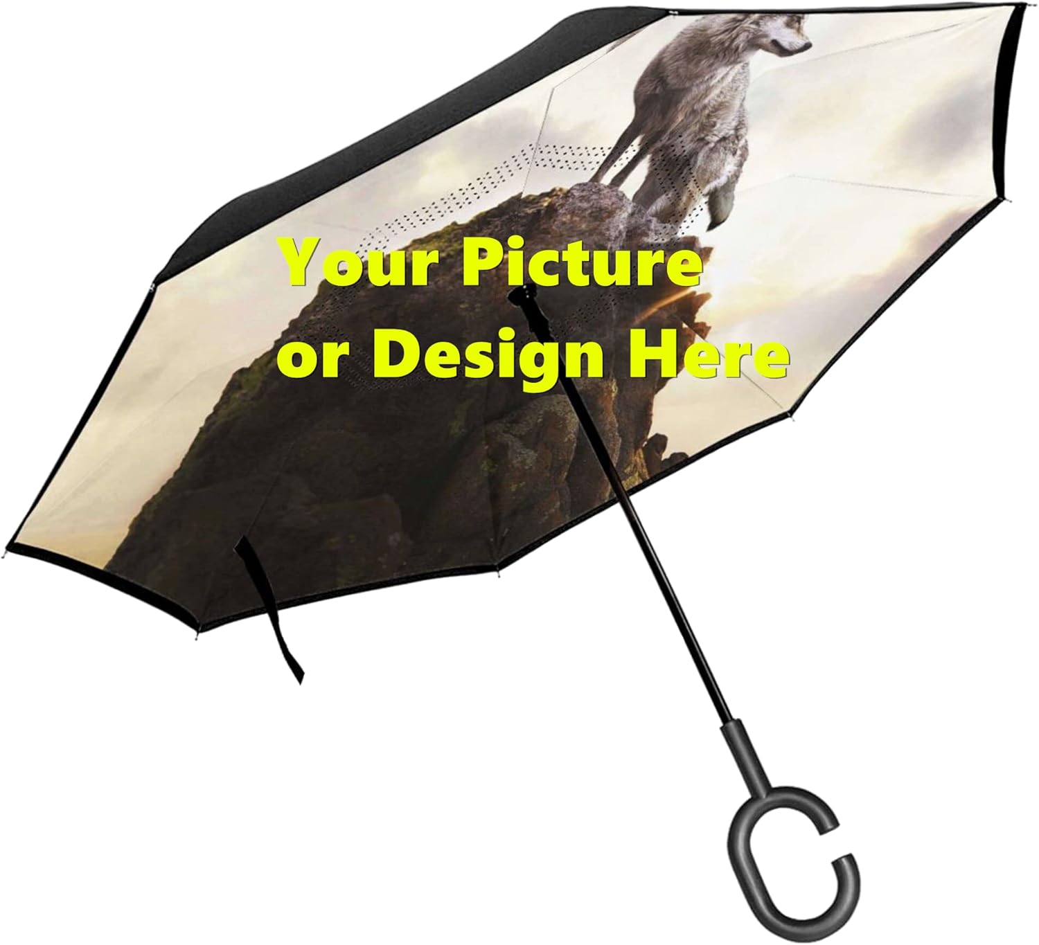 Custom Umbrellas with Photo, Custom Printed Inverted Umbrellas with Picture Logo and Design Personalized Reverse Umbrella for Men and Women