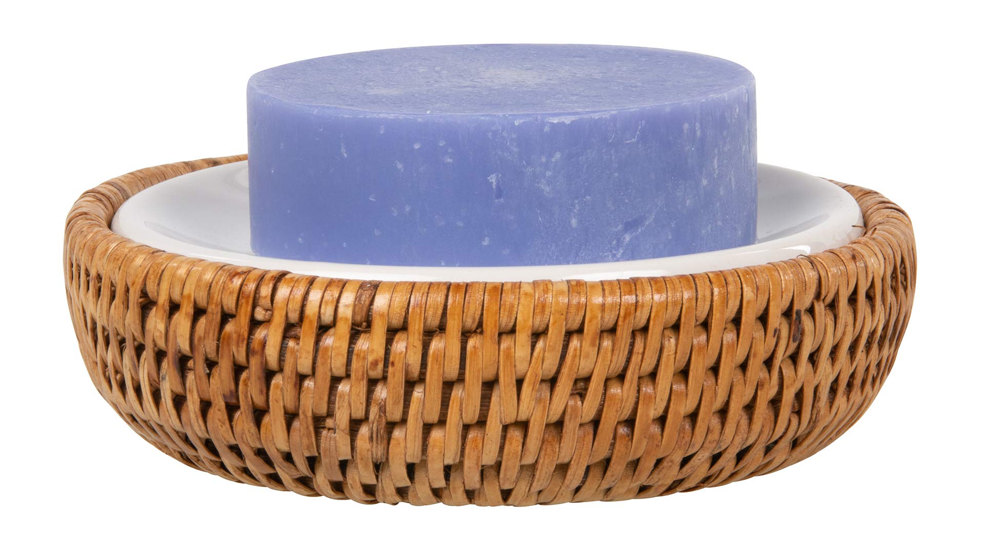 Kouboo La Jolla Rattan Round Soap Dish, Honey-Brown