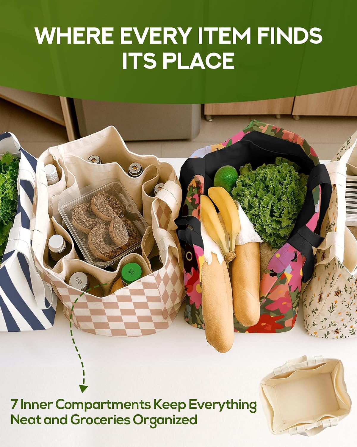 Miss Adola Extra Large Canvas Grocery Tote Bag - Reusable Washable Shopping Shoulder Bag with Inner Pockets & Handle Straps