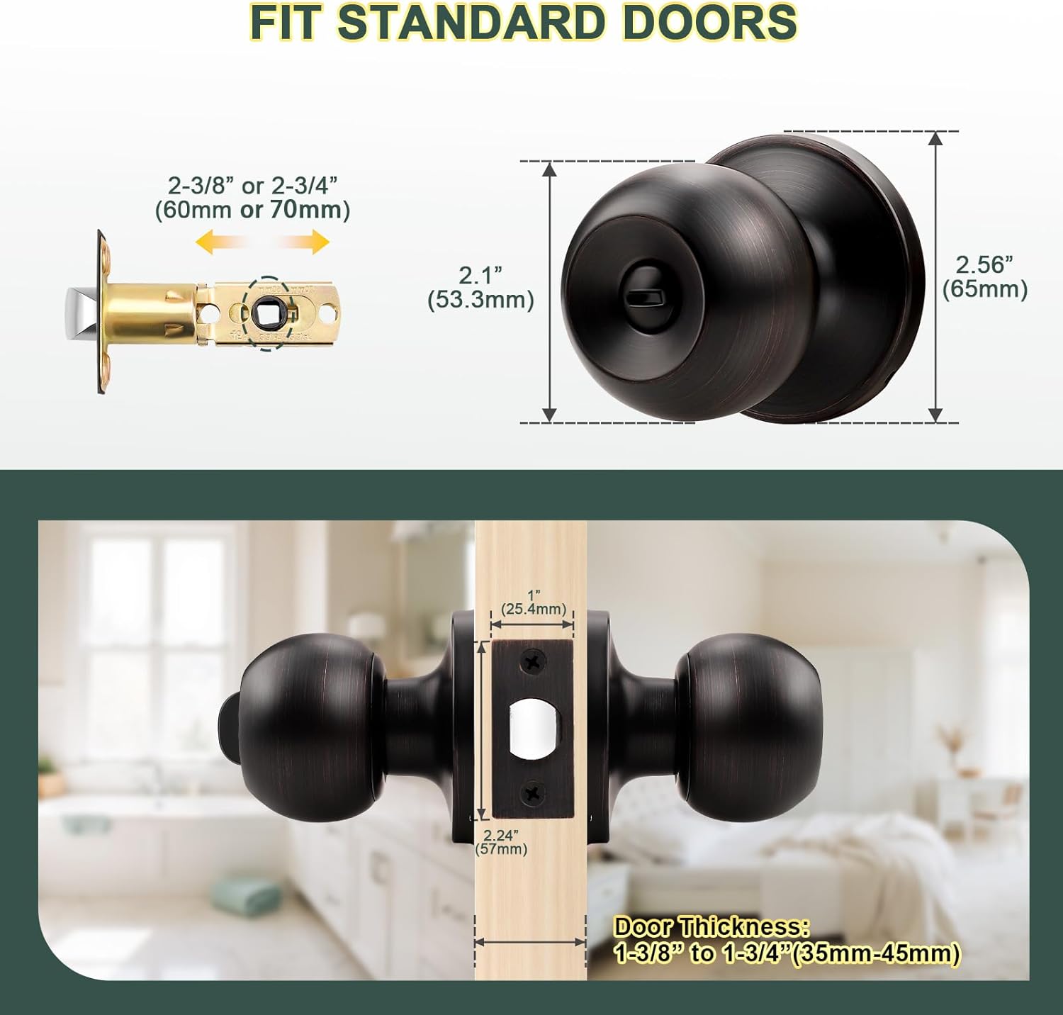 10 Pack Door Knobs Interior, Keyless Antique Door Knobs for Bathroom and Bedroom, Oil Rubbed Bronze Door Knob, Vintage Round Ball Design and Durable Finish