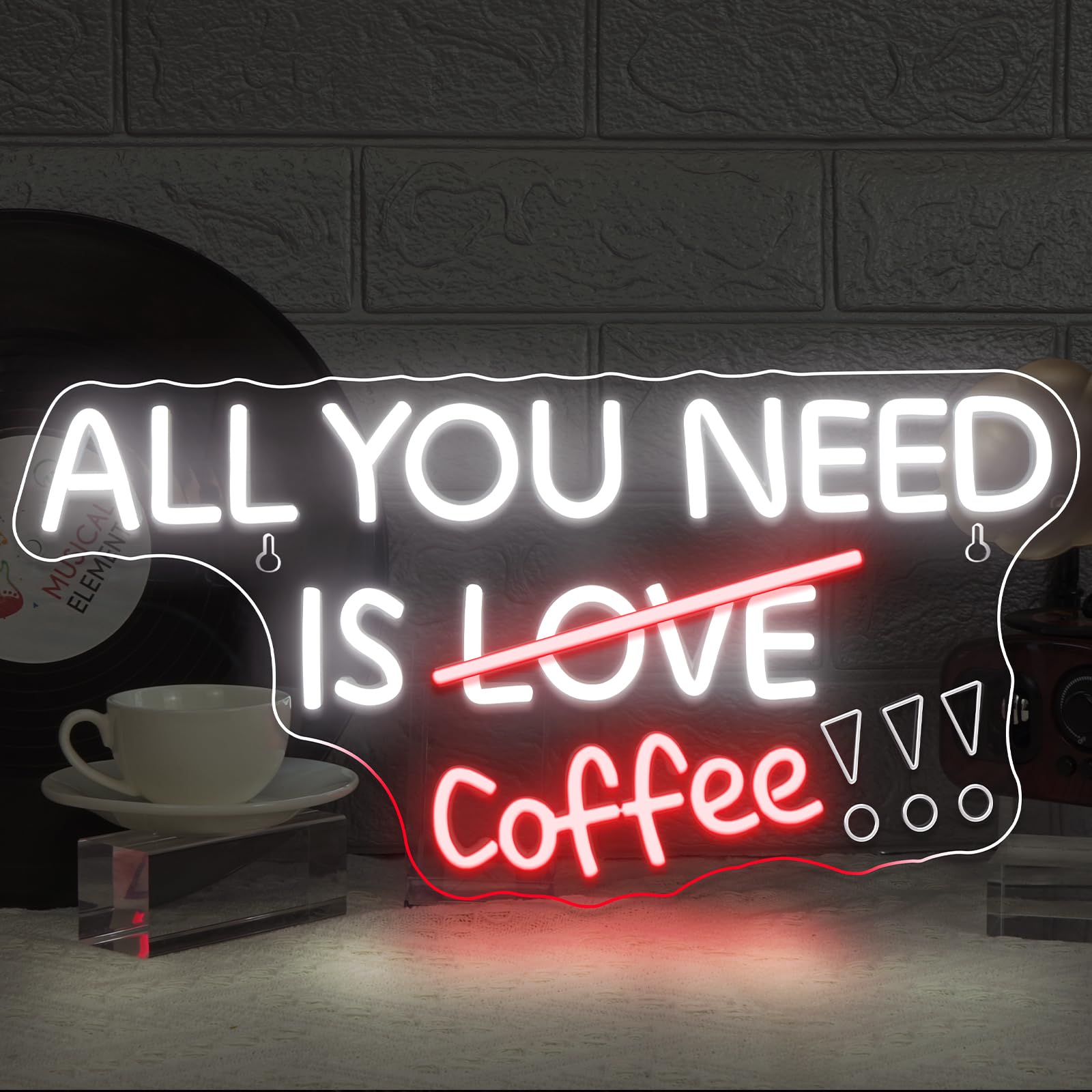 Horseneon Letrero de Café de Neón, Letrero Luminoso de Café, Toda la Necesidad Es Café Luz de Neón, Letrero de Neón LED de Palabra para la Pared Rosa Blanco Letrero de Neón de Café para Bar de Café