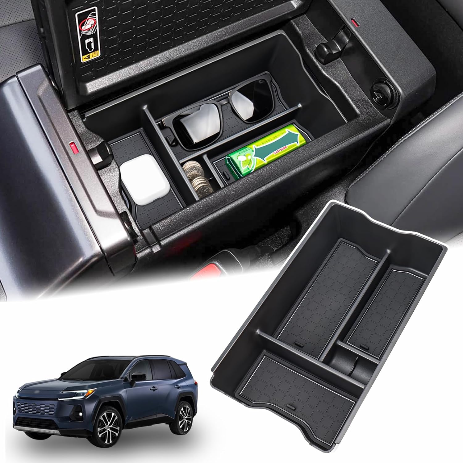 Center Console Organizer Tray Compatible with 2026 Toyota RAV4 Armrest Storage Box Insert Storage Tray ABS Material Interior Accessories
