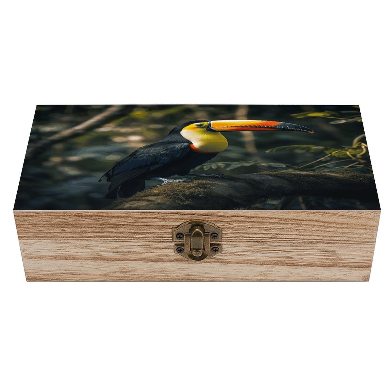 Coffre de rangement en bois rétro vintage boîte bijoux et photos toucan