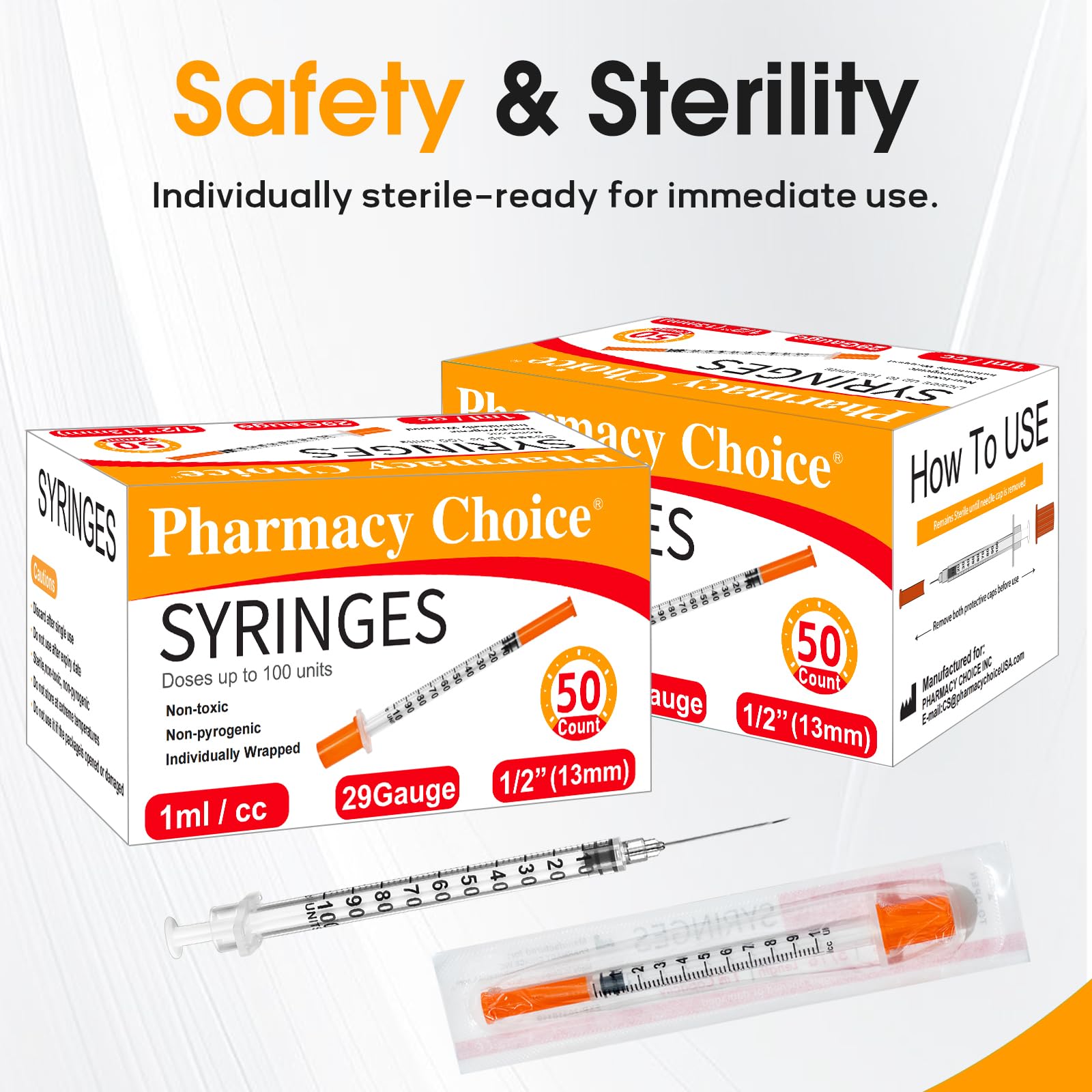 1ml 29 Gauge 1/2 Inch Syringe, Individually Packed , 50PACK — Amazon image 7