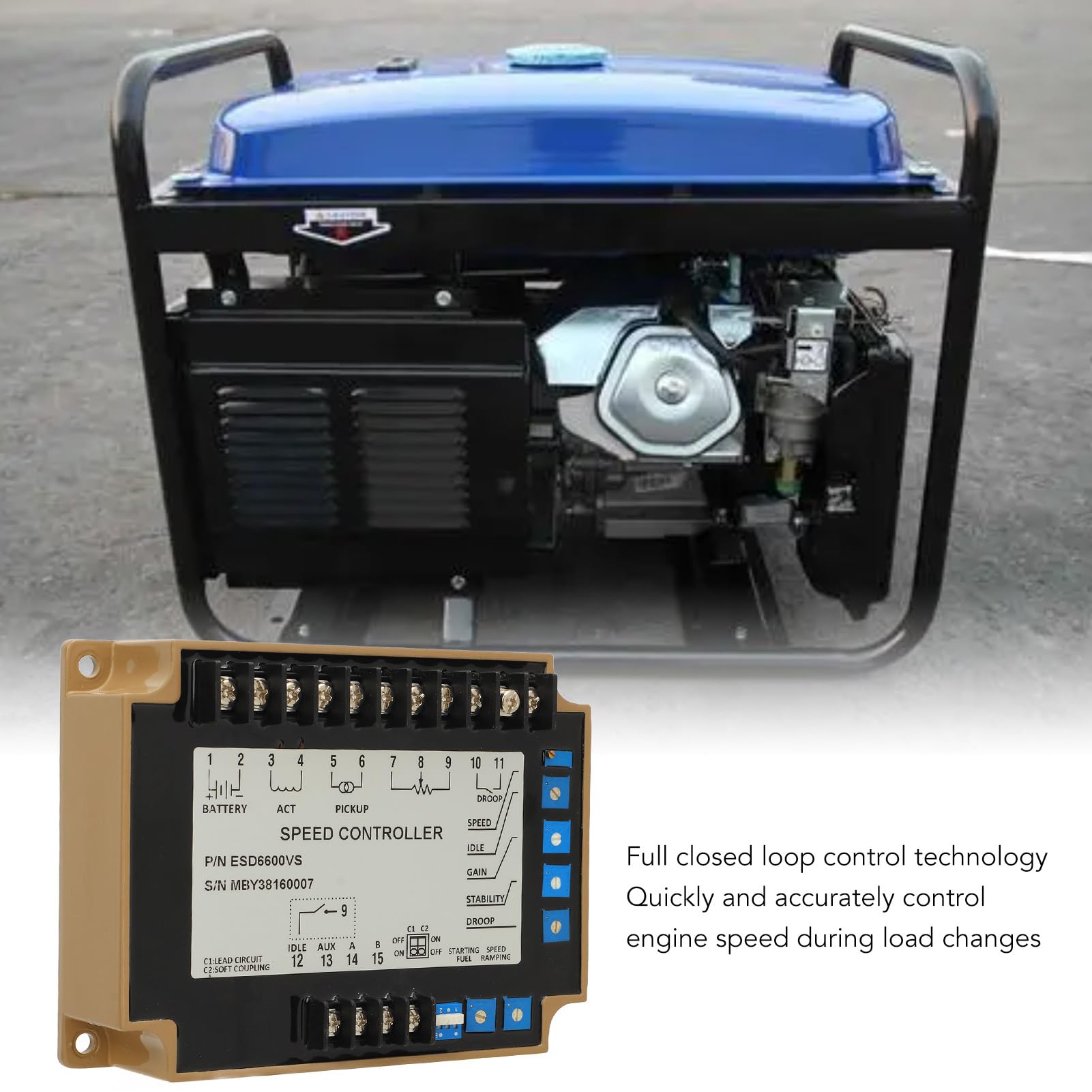 Jeanoko Elektronischer Drehzahlregler, Zuverlässiger Motordrehzahlregler für Generatormotoren mit 12–24 VDC, Ideal für Mehrere Maschineneingänge oder Spezielle Maschinen