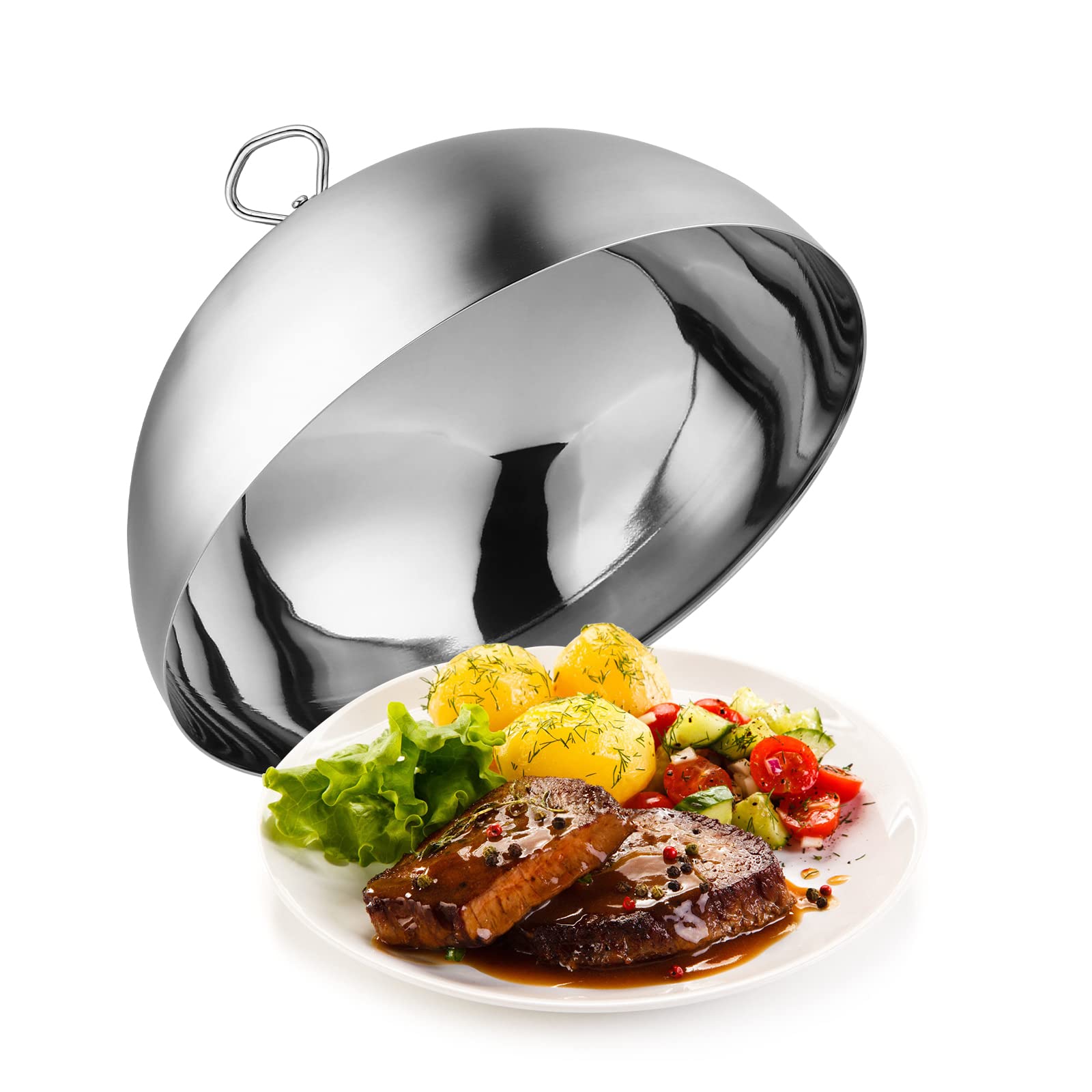 Hemoton Campana de acero inoxidable para alimentos Teppanyaki tapa para hamburguesas [Plata -28 cm]