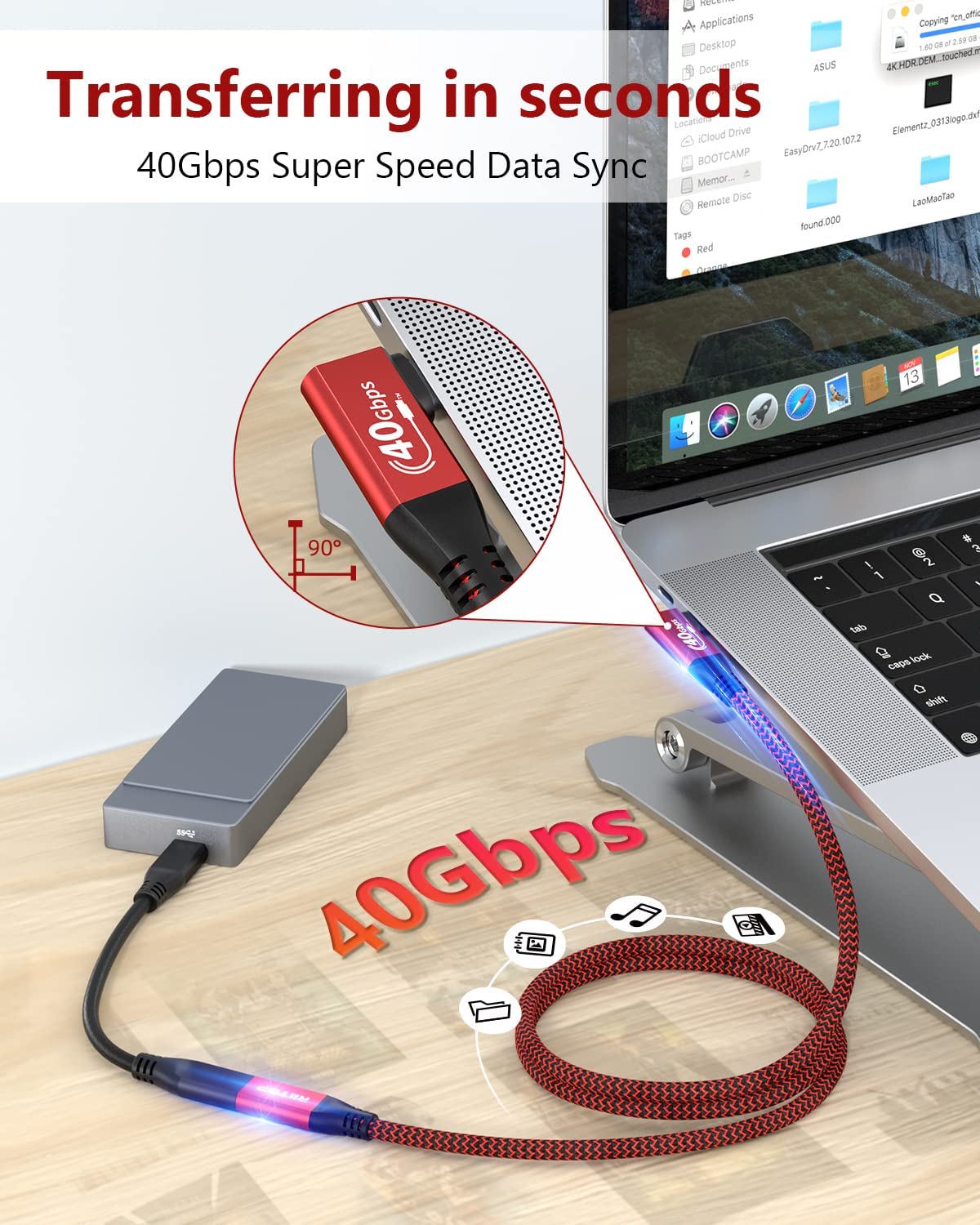 CY Cable USB4 Verlängerungskabel – 40 Gbit/s, 100W Laden, 8K@60Hz, Kompatibel Mit Thunderbolt 3/4