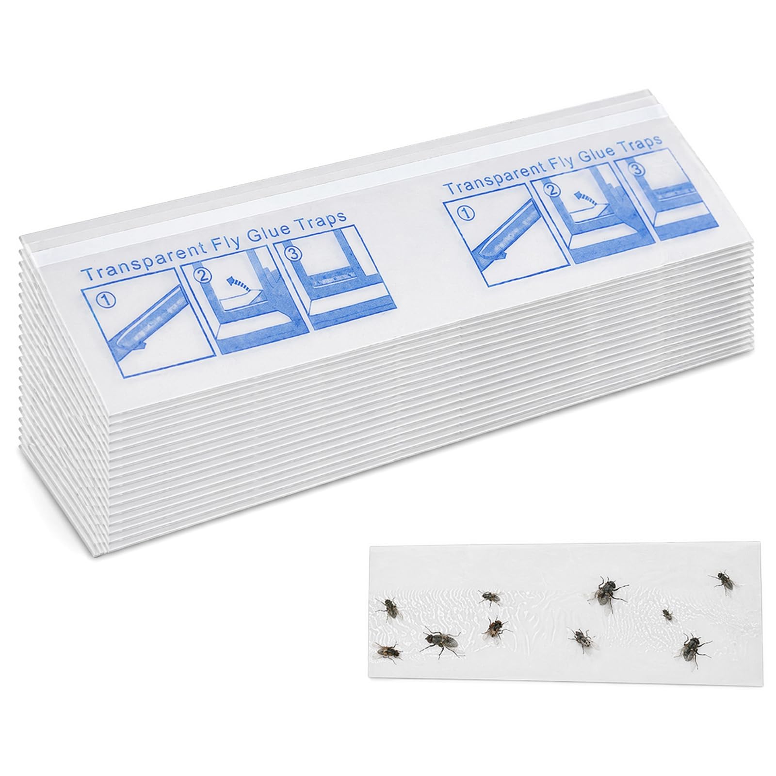 30pcs Window Fly Trap Stickers for Indoors, Clear Sticky Fly Paper Strips, Effective Fly Catcher Tape Traps for Home, Kitchen and Restaurant Windows