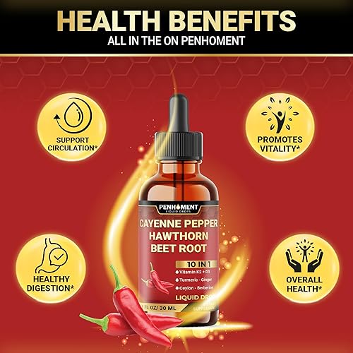 Miniatura 4 de 10 en 1 3000 mg de pimienta de cayena espino baya vitamina D3 K2 raíz de remolacha jengibre gotas líquidas y más  Apoyo a la digestión  1 onza