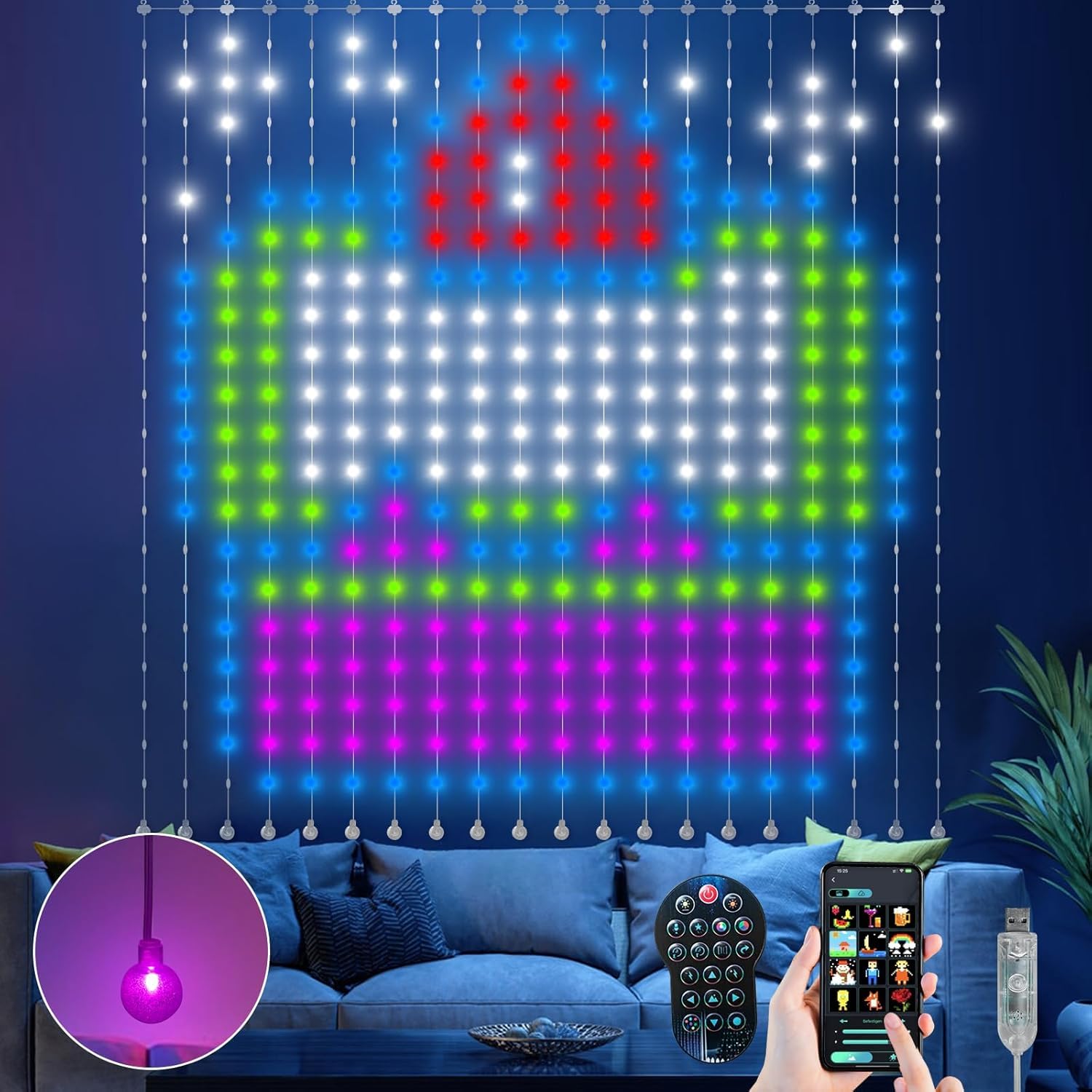 Ciskotu® Cortina de Luces, 86+ Modo RGBIC Inteligente Curtain Lights, DIY Modelo Dinámico con 400 LEDs, IP65 Impermeable Cortina Luces Led para Navidad (2 x 2M)