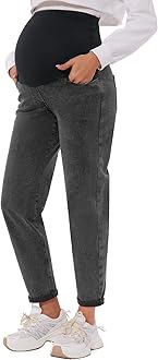 POSHGLAM Women's Maternity Jeans Over Belly Comfy Stretch Boyfriend Jeans Loose Pregnancy Pants, S-XXL