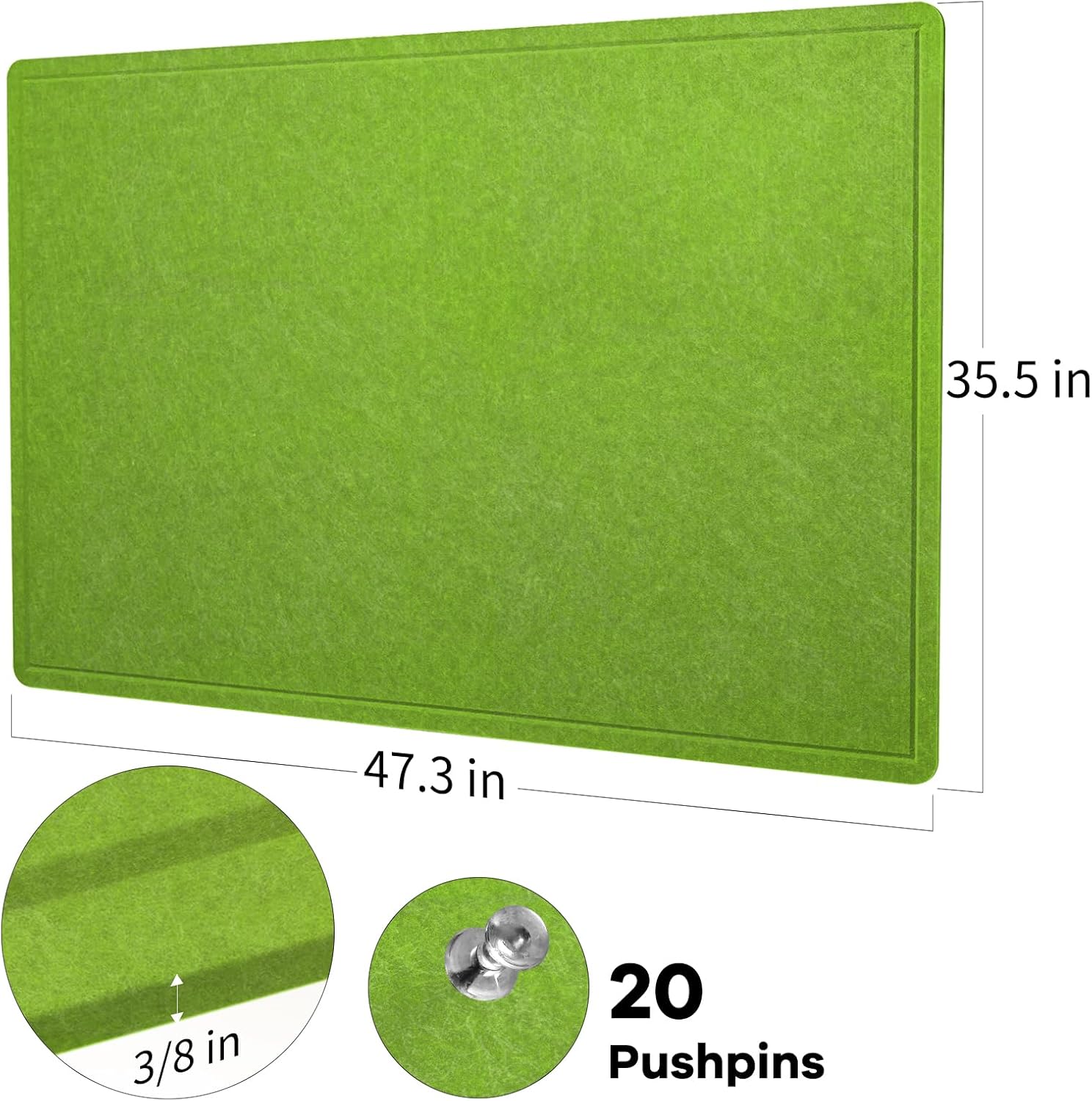 Large Bulletin Board - 48 x 36 Inches, Decorative Felt Pin Board for Wall - 4' x 3' Foldable Photo Display Board with Self-Adhesive Tape, Includes 20 Push Pins - Foliage Green