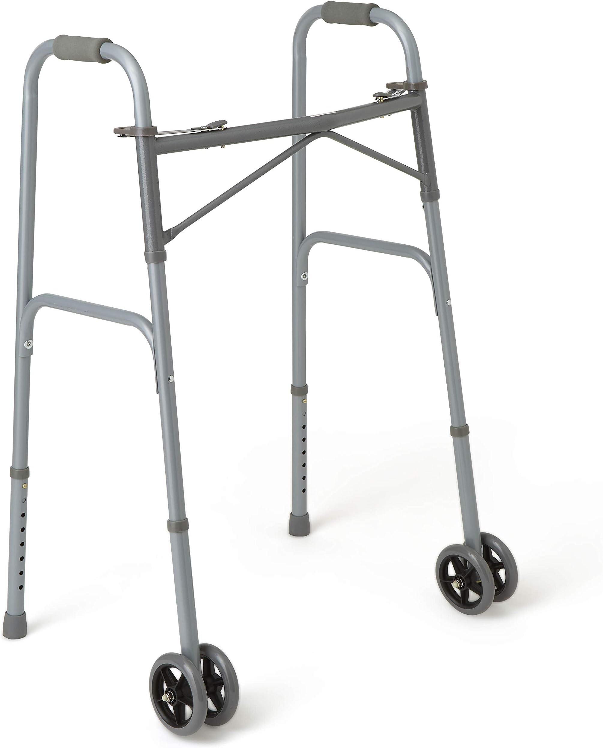 Heavy Duty Bariatric Extra Wide Folding Walker wtih 5" Wheels, Supports up to 600 lbs, Comfort Foam Hand Grips