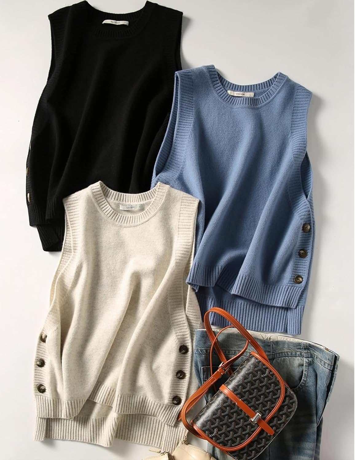 ZUEVI Women’s Sweater Vest Round Neck Knit Pullover Vests Trendy Classic Sleeveless Pullover Sweaters Tops - Image 5