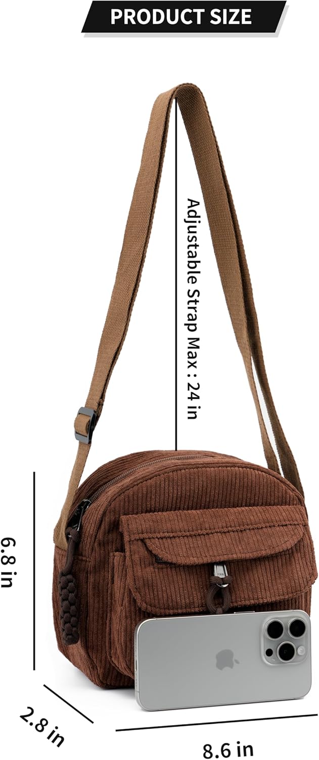 Small Cute Corduroy Crossbody Bag Mini Shoulder Bag Handbags Purse with Zipper Pocket - Image 5