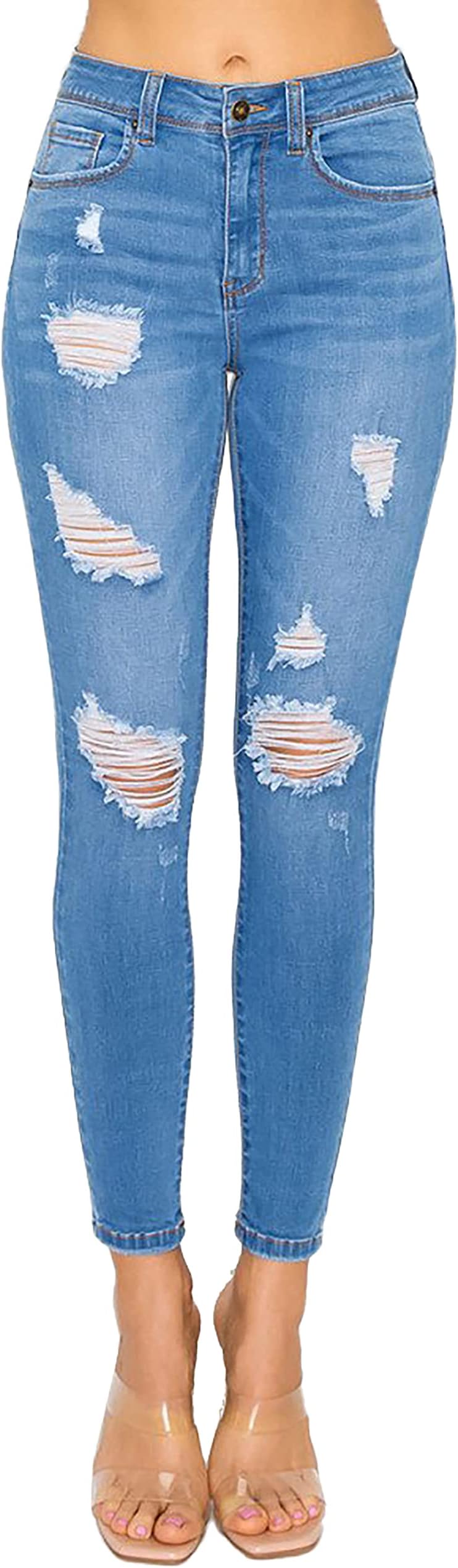 Women's Butt I Love You Push-Up Destructed Modal Basic Skinny Jeans