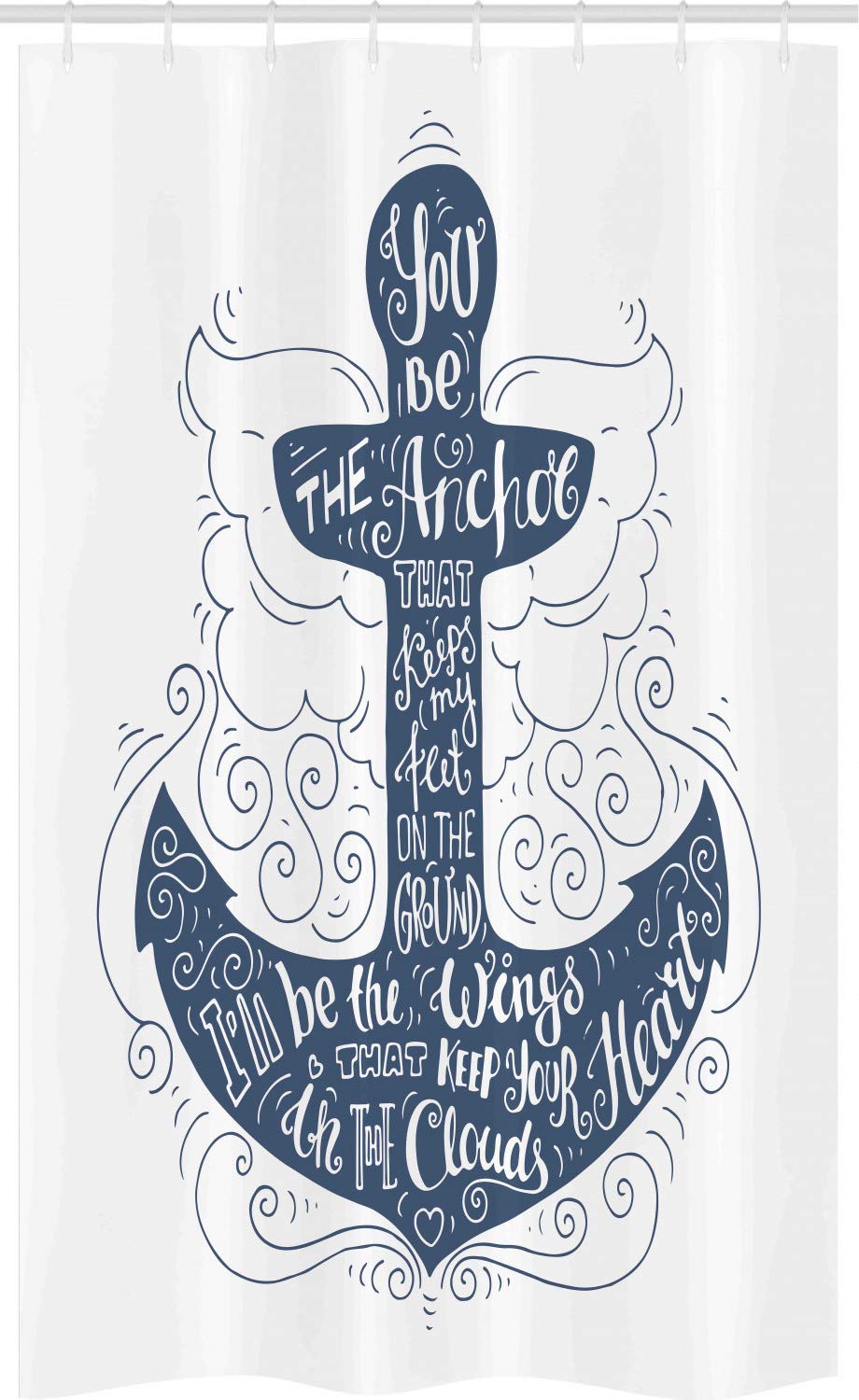 ABAKUHAUS Anchor Stall Shower Curtain, Doodle Style Maritime Motif with Swirls and Curls Motivational Words Design