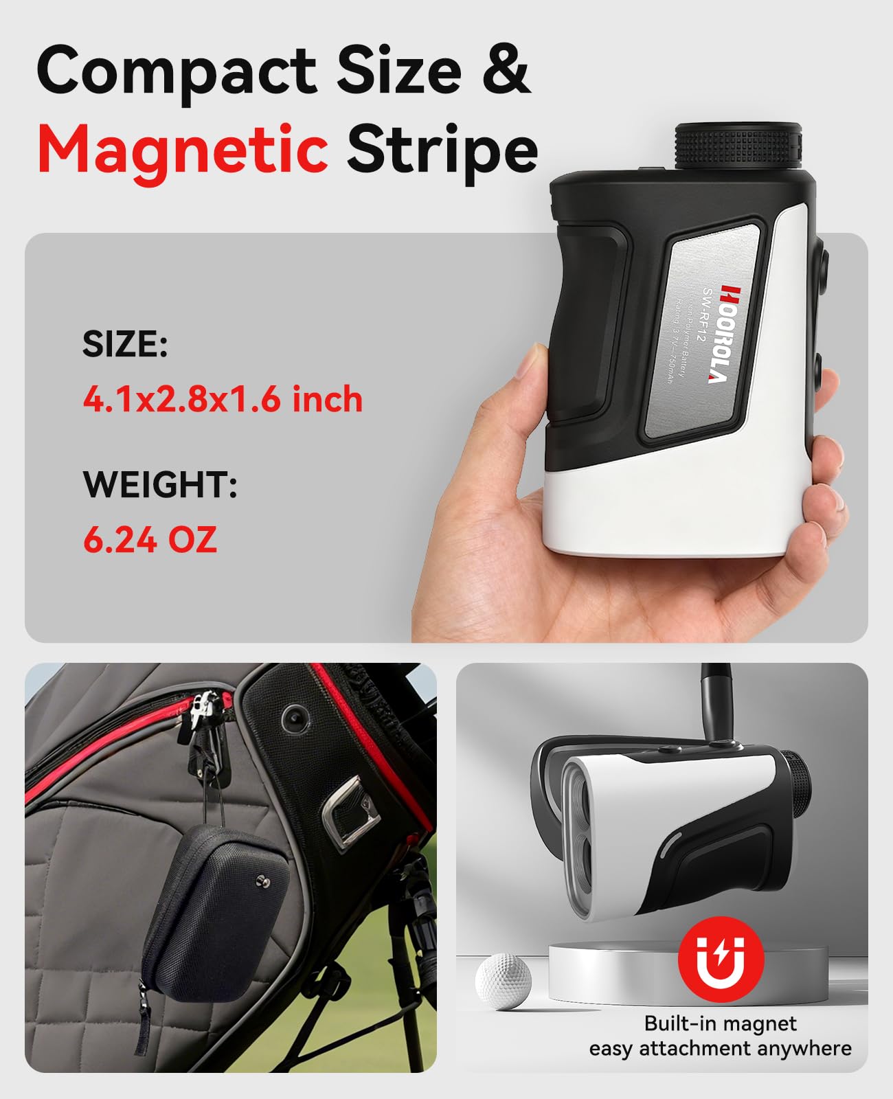 Hoorola Range Finder Golf, 1200 Yards Rangefinder with Slope, Magnetic Stripe, 7X Magnification, IP54 Water Resistant, Rechargeable Battery, Flag Pole Lock Vibrate, Golf Accessories Gift for Men Women