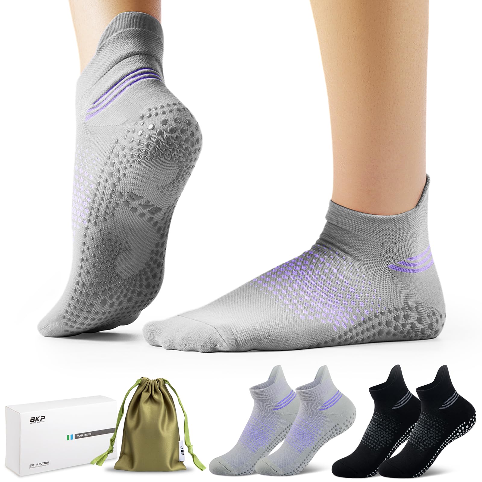 BKP Pilates Grip Socks,Yoga Socks for women,Non-slip Ballet Athletic Socks for Women Dance,Barre,Workout