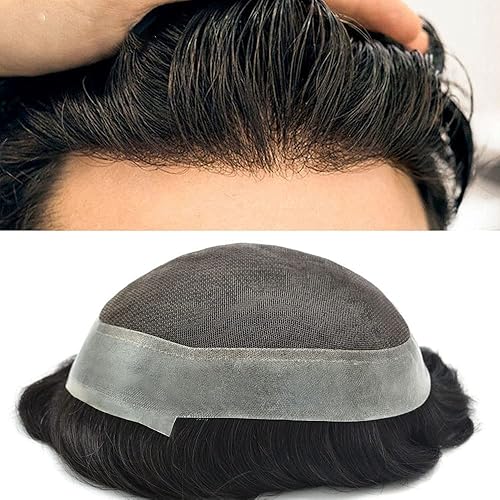 Pieza de cabello humano tipo tupé para hombre, suave encaje suizo para hombres, unidades de repuesto para sistema de cabello invisible, poliuretano