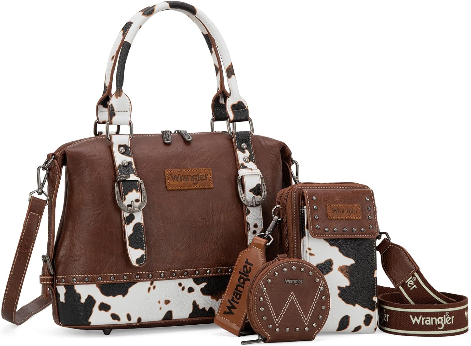 Wrangler 3Pcs Doctor Bag Sets for Women Top-handle Satchel Bag with Cell Phone Handbag and Coin Purse - Image 4