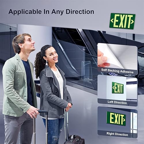 Miniatura 2 de Señal de salida fotoluminiscente de aluminio, parte trasera adhesiva que brilla en la oscuridad, flechas extraíbles incluidas, 12 x 7 pulgadas, luz