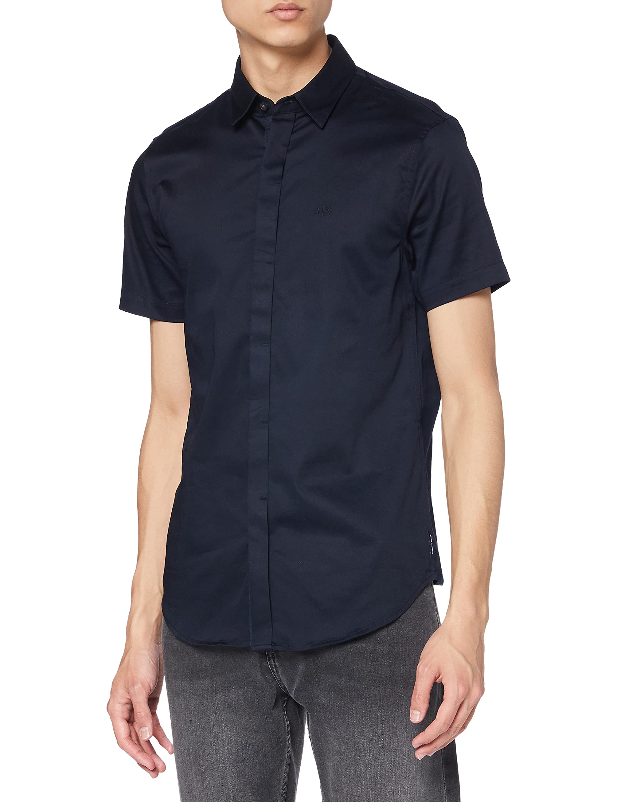 Armani Exchange Men's Stretch Satin Slim Casual Shirt, Blue (Navy 1510), L UK