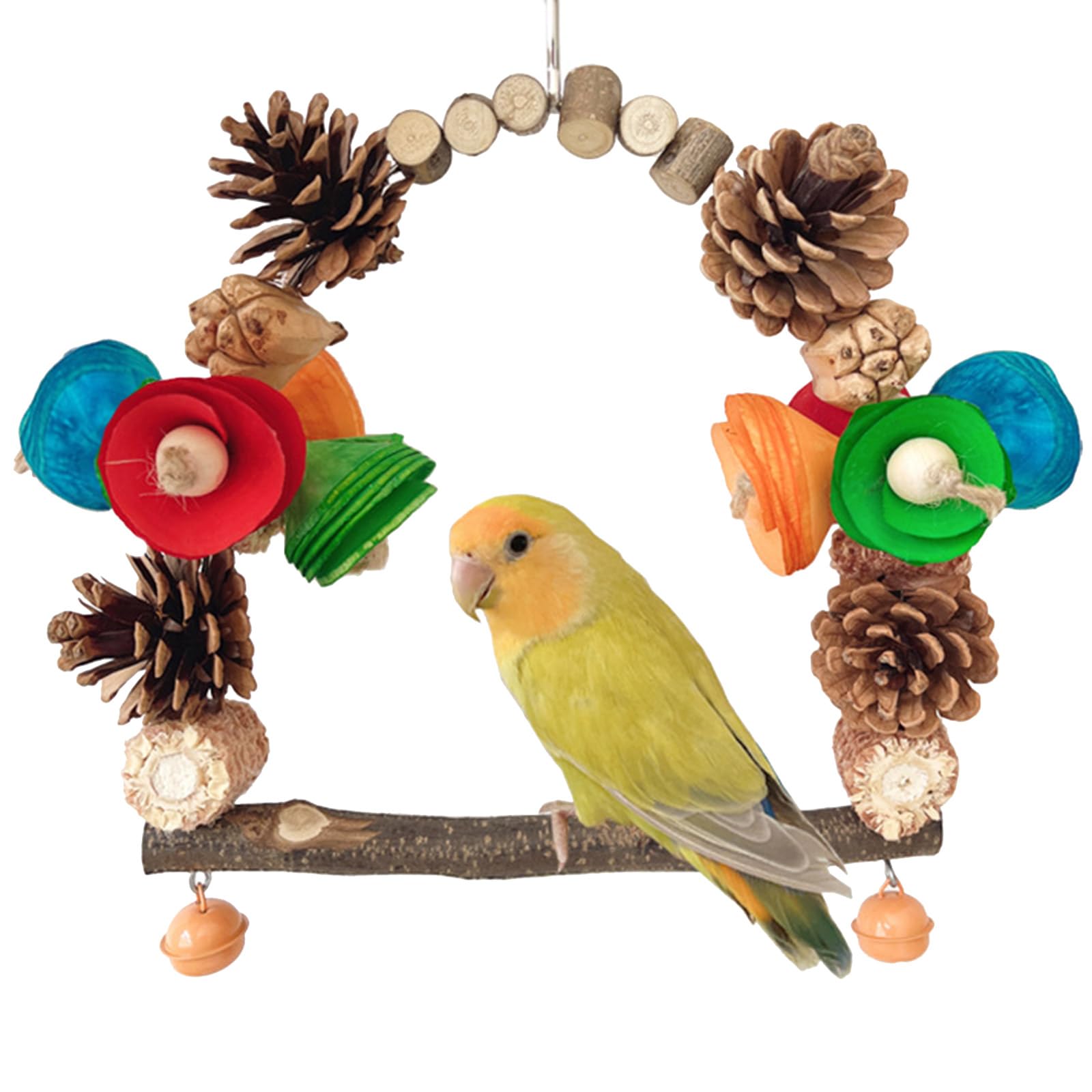 Uqezagpa Pet Budgies Cage Perch Stand Toy Parrots Swing Colorful Toy Cage Wood Branch Bird Parrots Swing Bird Toy For Parakeets