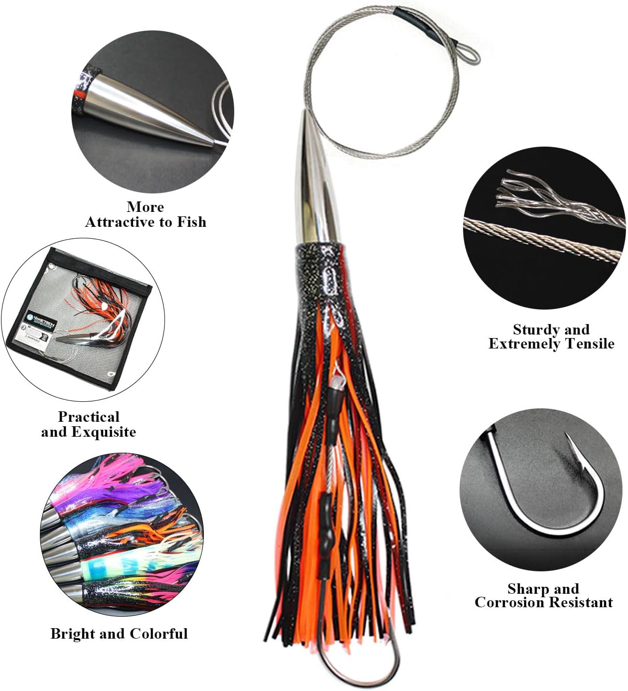 VIKETECH 10’’ 8oz Stainless Big Game Fishing Trolling Lures for Marlin Tuna Mahi Mahi Wahoo Sailfish Saltwater Offshore Deep Sea Fishing Lure Included Mesh Bag