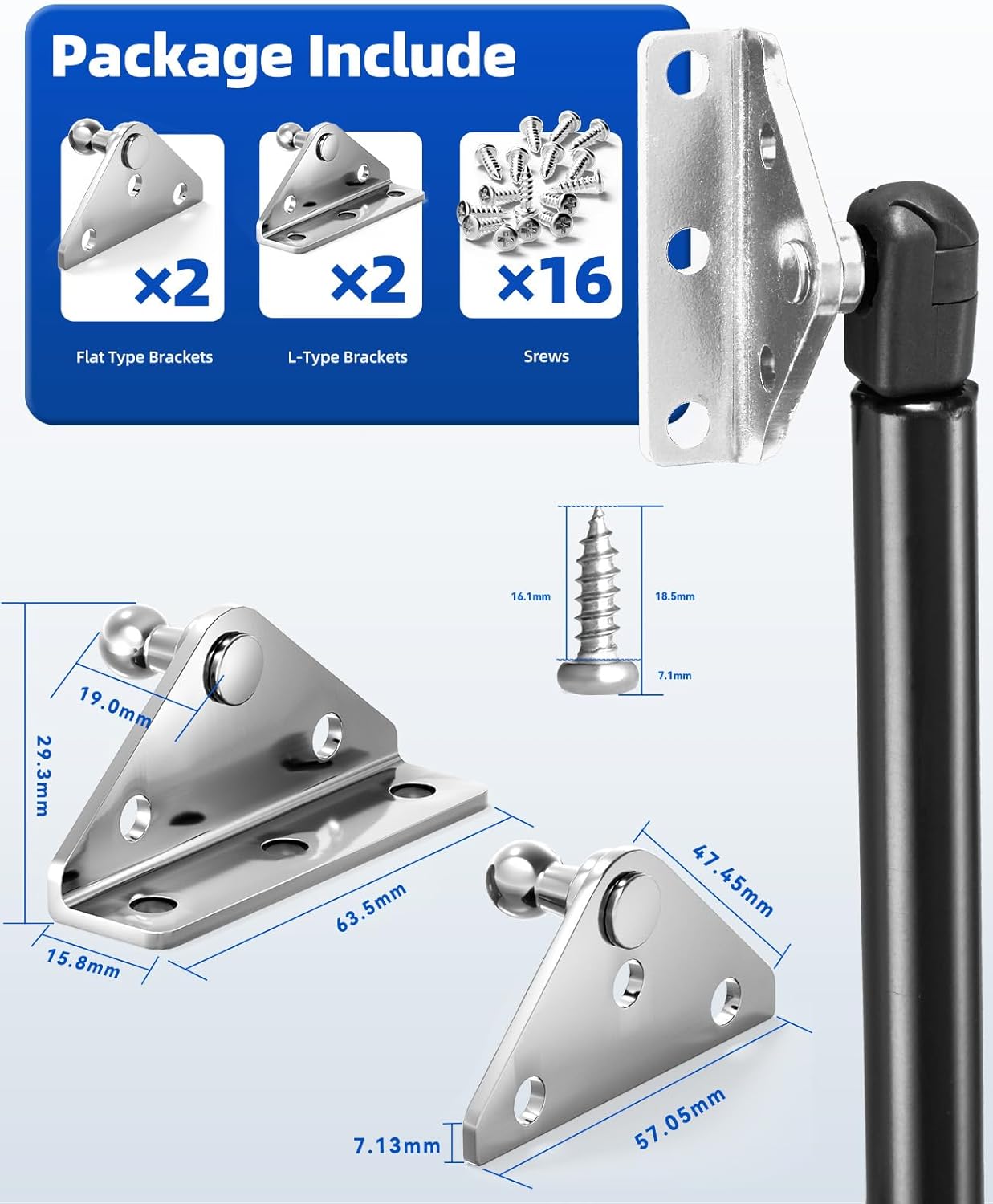 ARANA 13𝒎𝒎 Stainless Steel Gas Struts Mounting Bracket, Ball Stud Mount Brackets for Universal Lift Supports Shocks Spring Prop, 4 Pcs