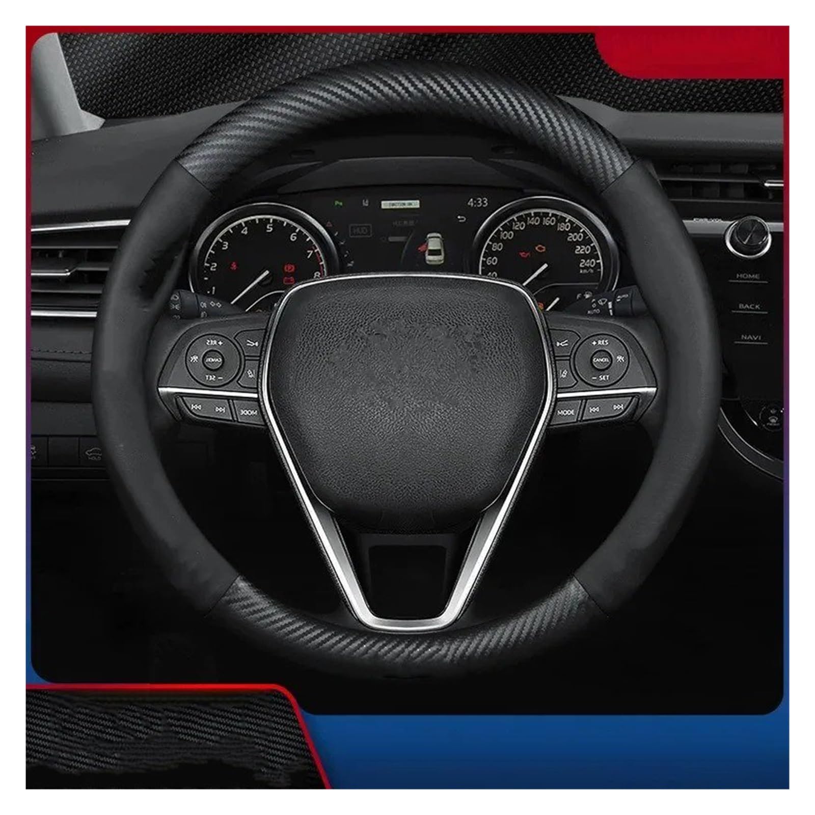 Cubre Volante Coche para Toyota para Prius De 1.ª 2.ª 3.ª 4.ª Y 5.ª Generación Funda Volante Cuero Antideslizante Y Fibra Carbono Funda Volante Coche(Red Round)