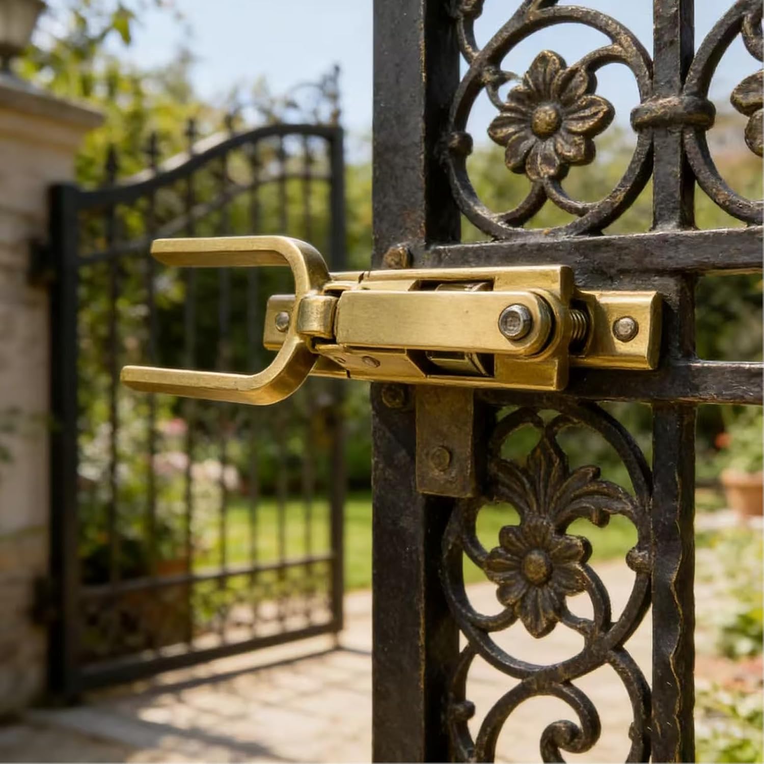Instant Locking Gate Latch – Heavy-Duty Brass Self-Locking Gate Hardware, Auto-Lock Outdoor Gate Latch for Farm, Ranch & Garden, One-Hand Operation, Easy Install on Wood & Metal Gates