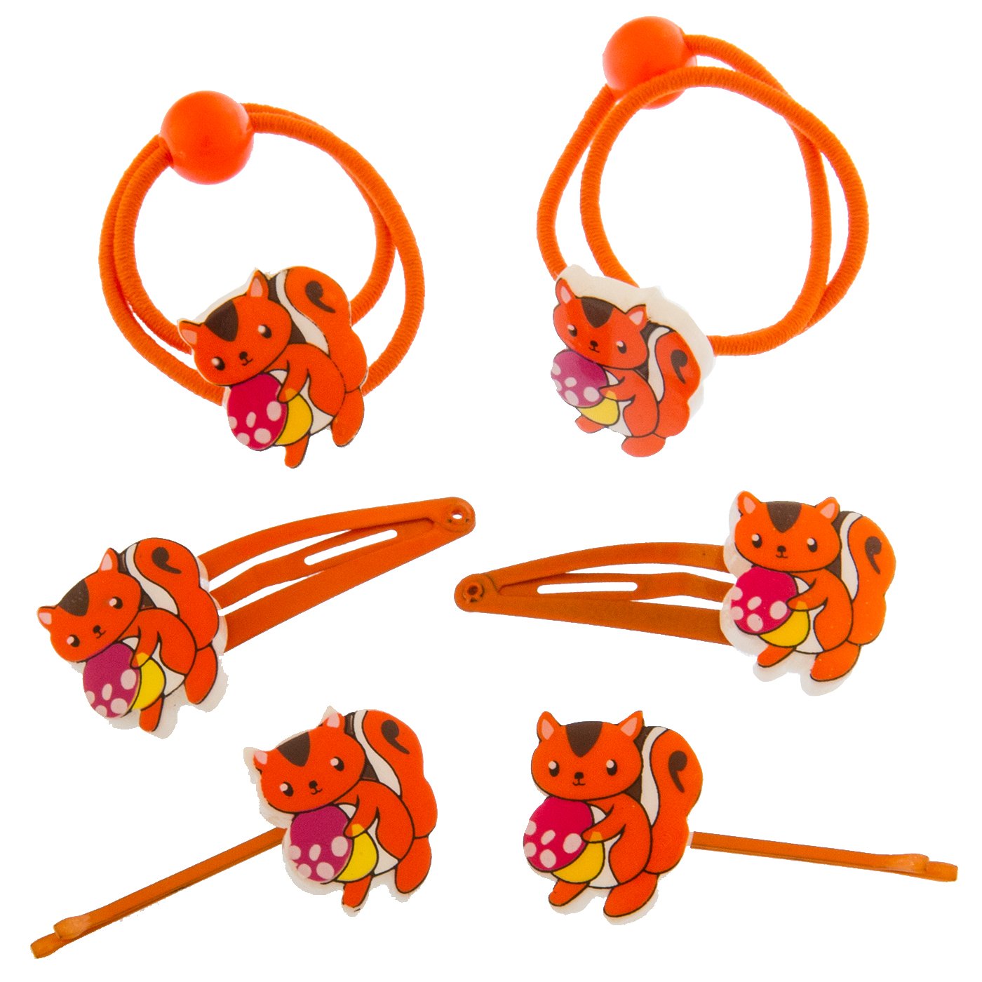 6 Hair Clips Hair Bands Hair Accessories with Orange Marble Animals For Children In Pink Box of All Love - Image 2