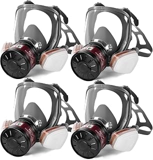 Gas Masks Survival Nuclear and Chemical, Gas Mask with 40mm Activated Carbon Filter and 6001 Filter, Respirator Mask for Dust, Vapors, Chemicals, Paint, Spray, Welding, Polishing, 4 Pack