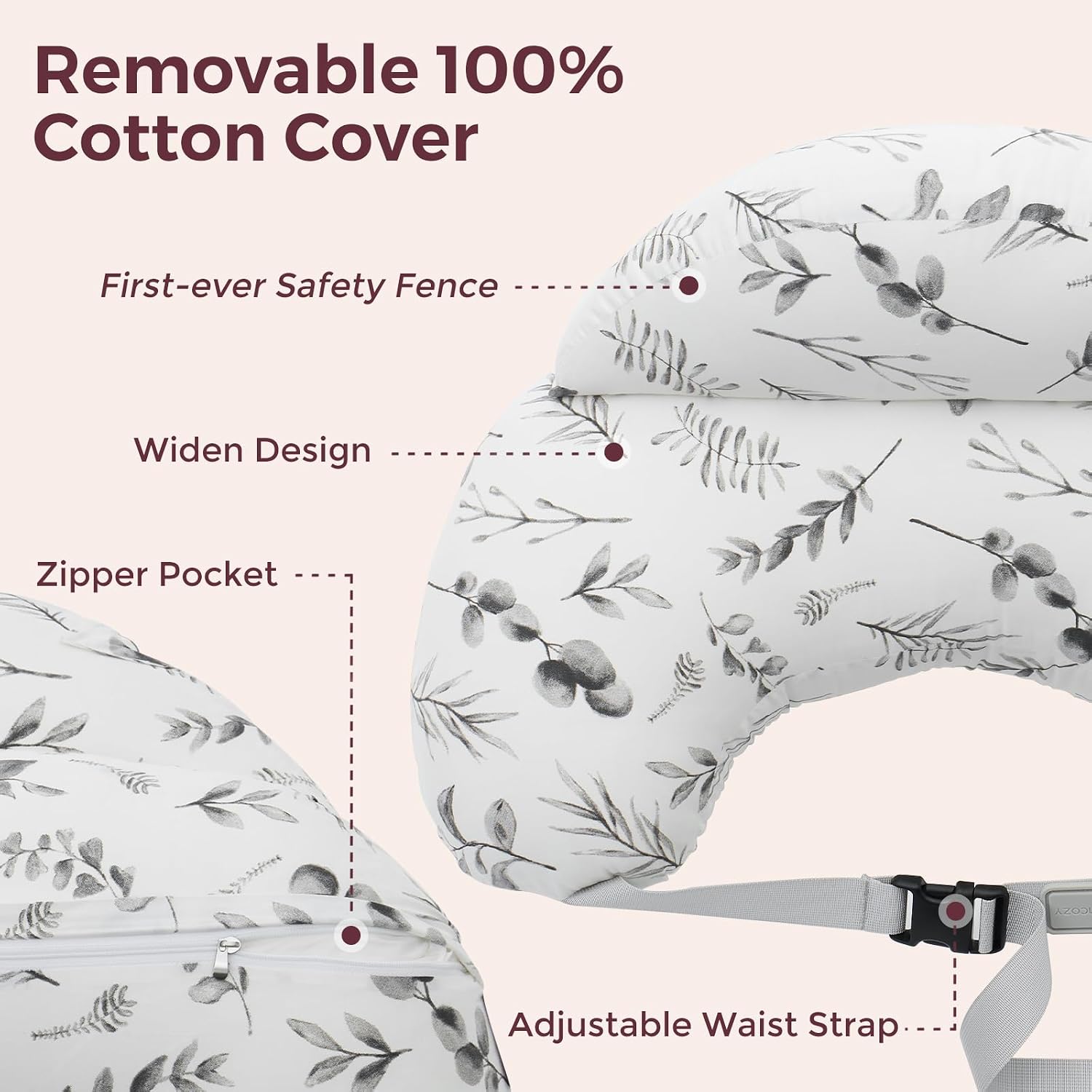 Momcozy Innovative Safety Guard Nursing Pillow for Breastfeeding- Wider Feeding Pillows for More Support for Mom & Baby- Easier Nursing & Hand Free- Fit for All, Removable Cotton Cover