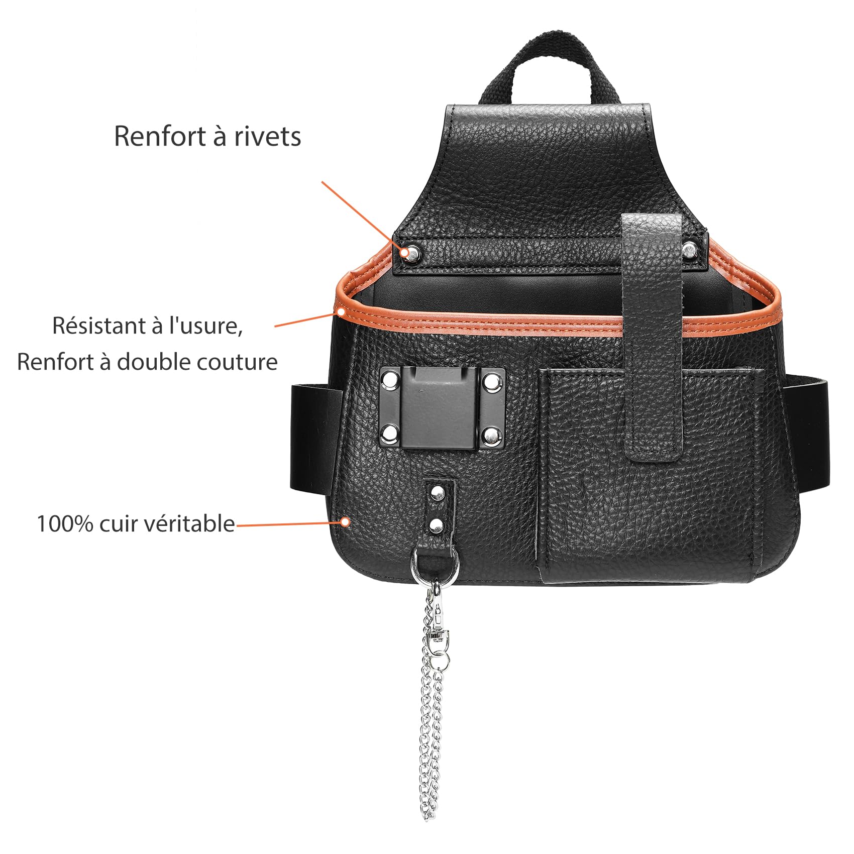 Ceinture Porte-Outils, étui Porte-Outils en Cuir véritable, Sac à Outils avec Porte-Marteau pour charpentiers, jardiniers, constructeurs de Structures, couvreurs, Artisans, électriciens