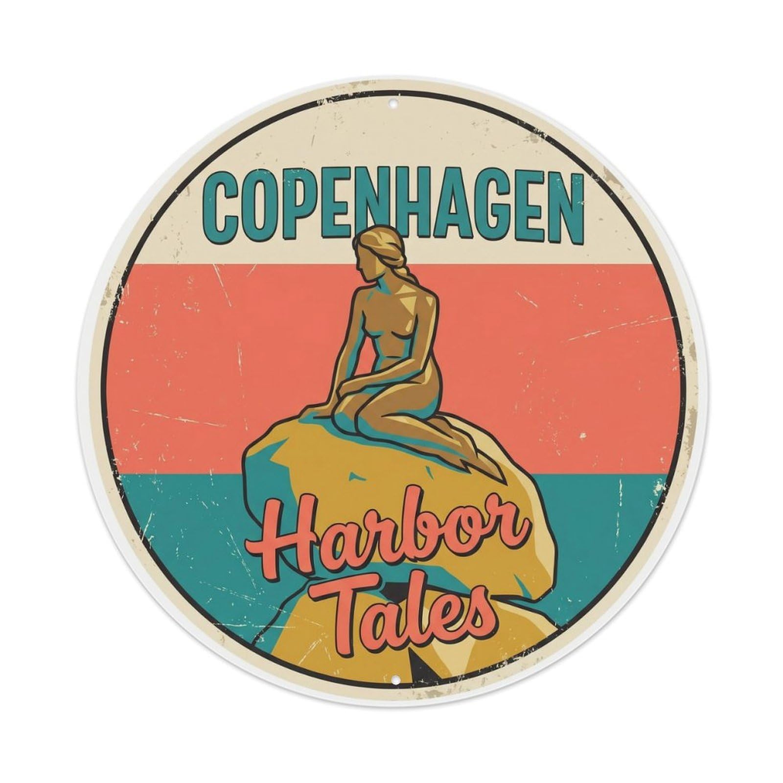 Vintage Travel Mermaid Copenhagen Metal Tin Sign