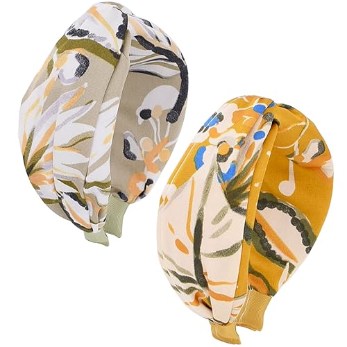 BEGOOD Diademas para mujer, diadema ancha anudada tropical para mujer, bandas de moda con nudo cruzado, accesorios para el cabello para niñas, 2