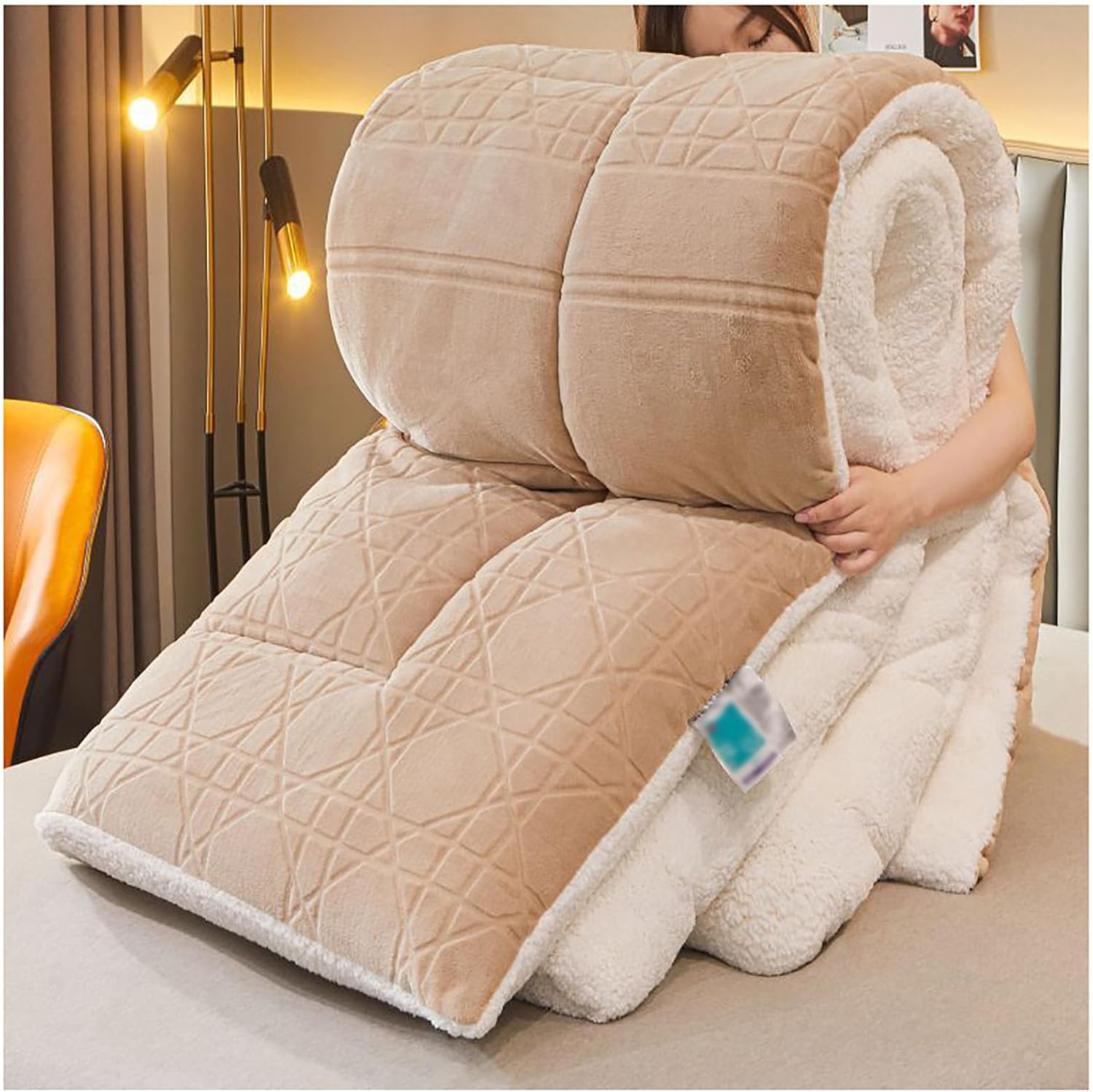 Warm Faux Lamb Wool Comforter, Thicken Winter Duvet Double-Sided Velvet Quilt Heavy Weight Bed Blanket Warm Autumn Spring Plush Comforter Washable Gift Quilt150X200cm(2.5kg)