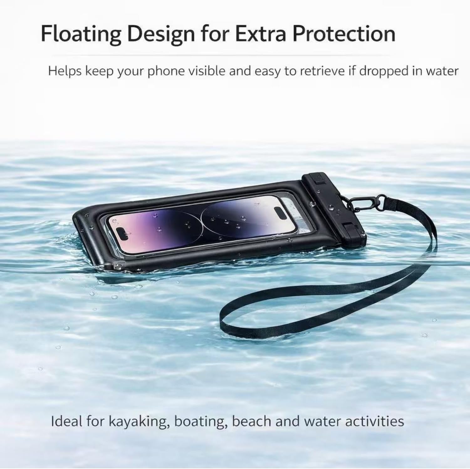 Floating Waterproof Phone Pouch (2-Pack), IPX8 Dry Bag with Built-in Airbag, Touch-Friendly Clear Case with Lanyard for Beach, Swimming, Kayaking & Cruise, Fits Phones up to 7.2" (Black) - Image 6